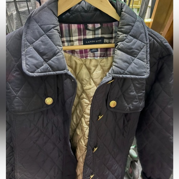 LANDS' END Soft Black Quilted Insulated light weight Jacket Barn Coat Size 18-20 - Picture 3 of 14